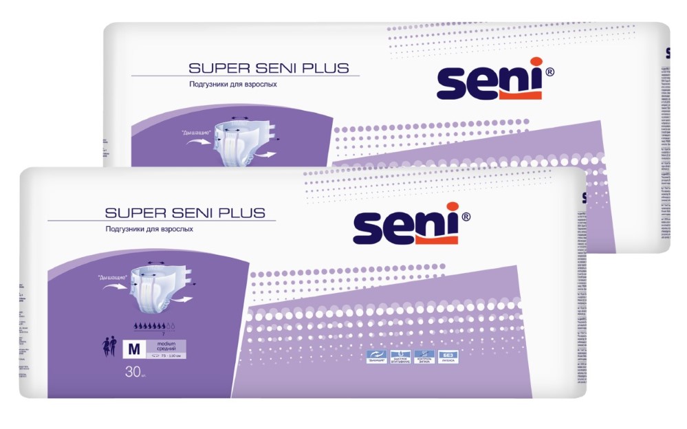 Изображение товара Набор Seni super plus подгузники д/взр medium n30 из 2 уп со скидкой Изображение товара Набор Seni super plus подгузники д/взр medium n30 из 2 уп со скидкой