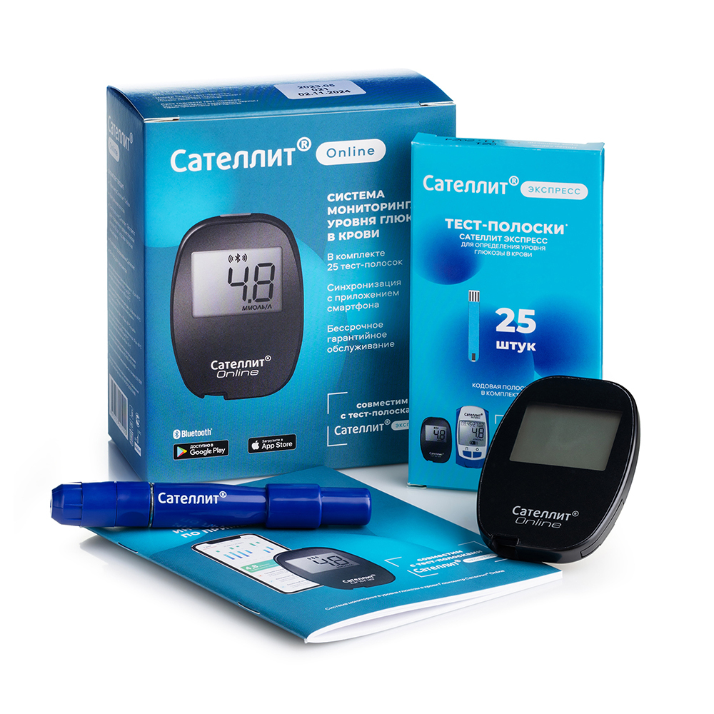 Изображение товара Глюкометр Сателлит Online для самоконтроля и профессионального использования