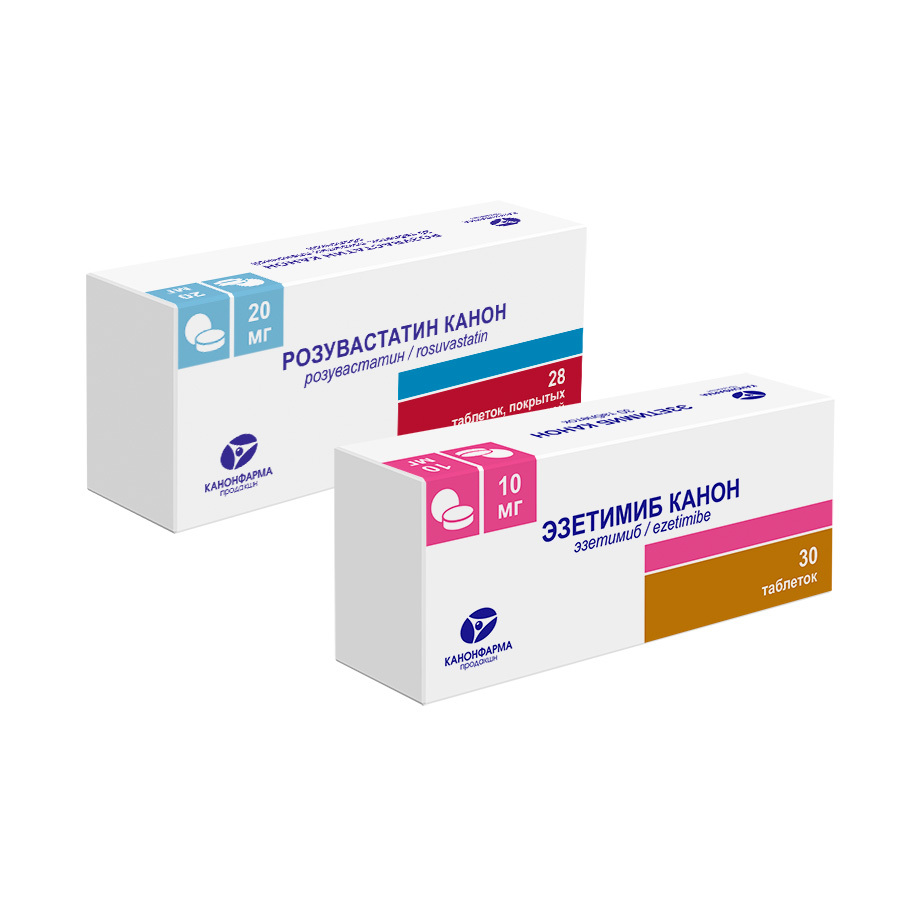 Изображение товара Набор Розувастатин Канон 20 мг 28 шт + Эзетимиб Канон 10 мг 30 шт со скидкой