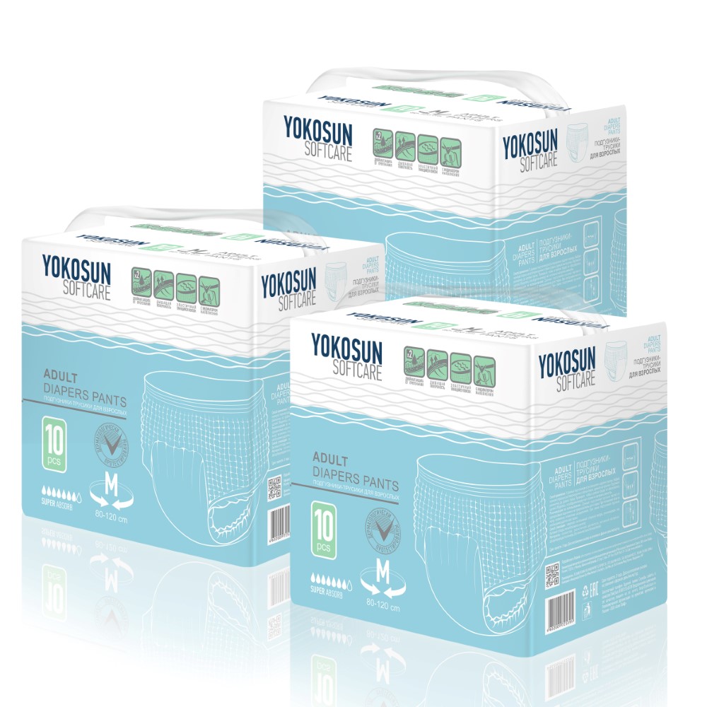 Изображение товара Набор YOKOSUN для взрослых: 3 упаковки Подгузники-трусы для взрослых размер M 10 шт.