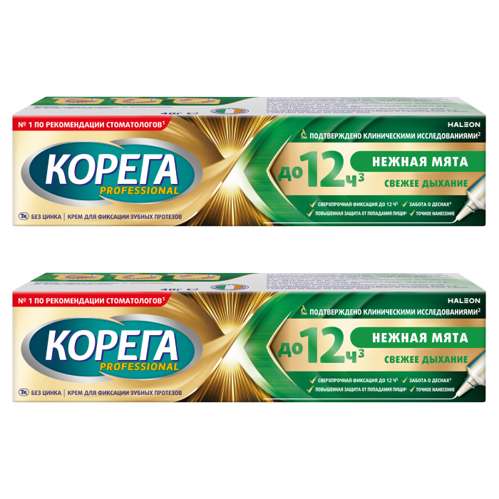 Изображение товара Набор Корега professional крем для фиксации зубных протезов нежная мята 40,0 со скидкой 40% на вторую упаковку