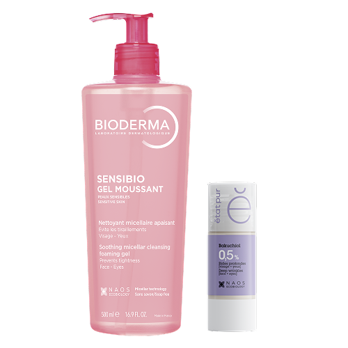 Изображение товара Набор Bioderma Sensibio Очищающий гель для чувствительной кожи 500мл + Etat Pur Сыворотка с бакучиолом 0,5% 15мл