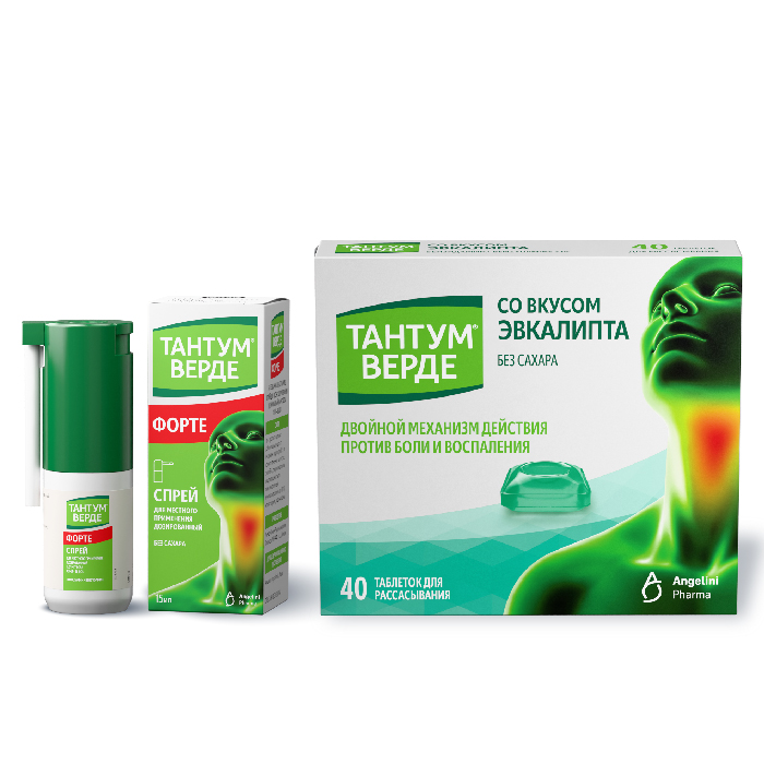 Изображение товара Набор Тантум верде форте спрей + Тантум верде таб. эвкалипт 40 шт. со скидкой