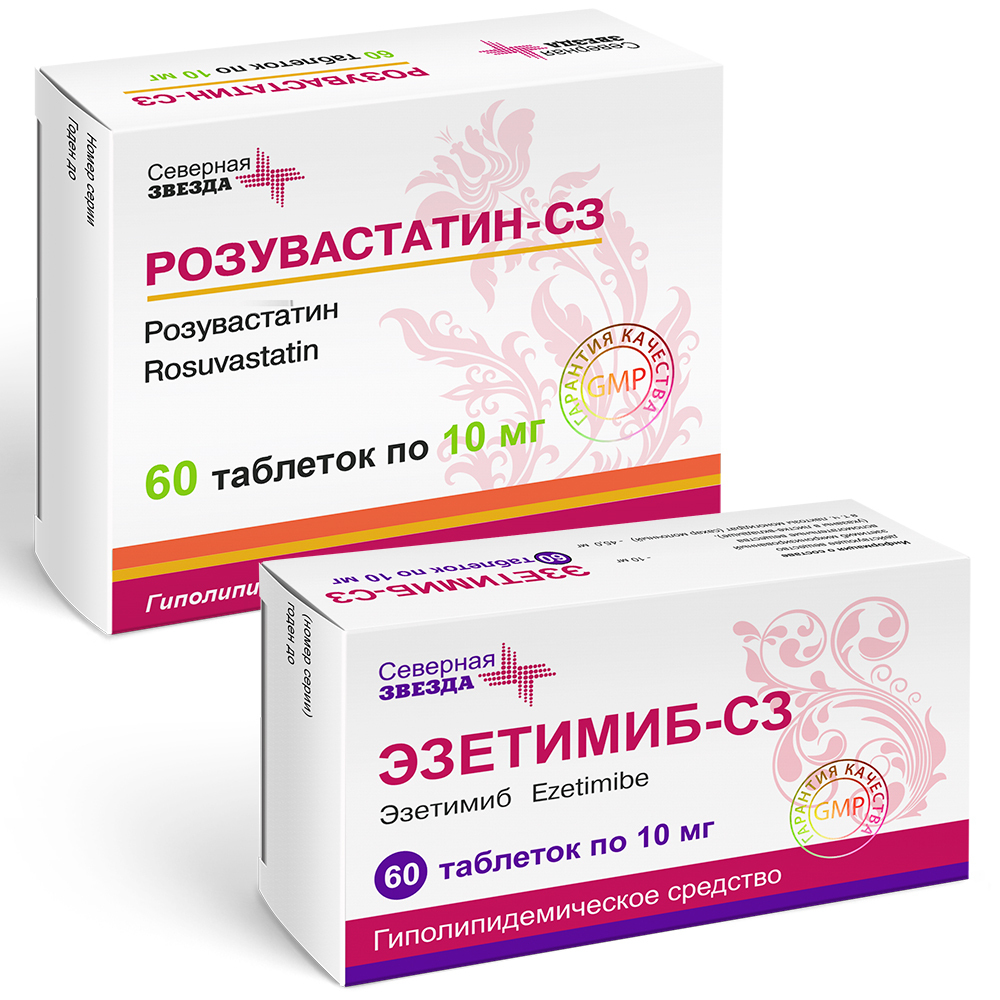 Изображение товара Набор ЭЗЕТИМИБ-СЗ таб. 10 мг № 60 + РОЗУВАСТАТИН-СЗ 10 мг № 60