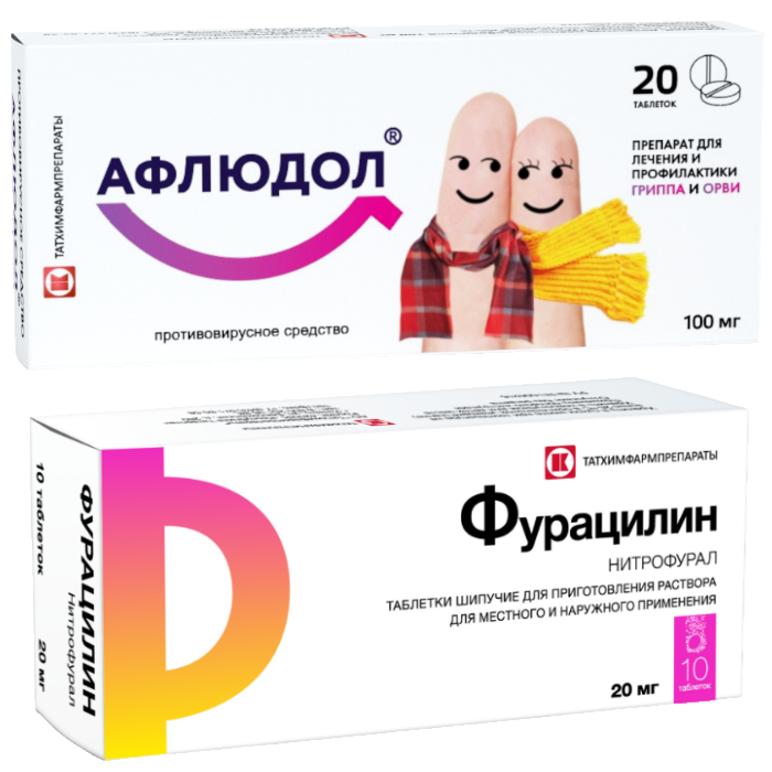 Изображение товара Набор Афлюдол 100 мг №20 + Фурацилин шип №10