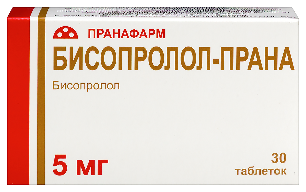 Изображение товара Бисопролол-прана 5 мг таблетки для лечения гипертензии и стенокардии
