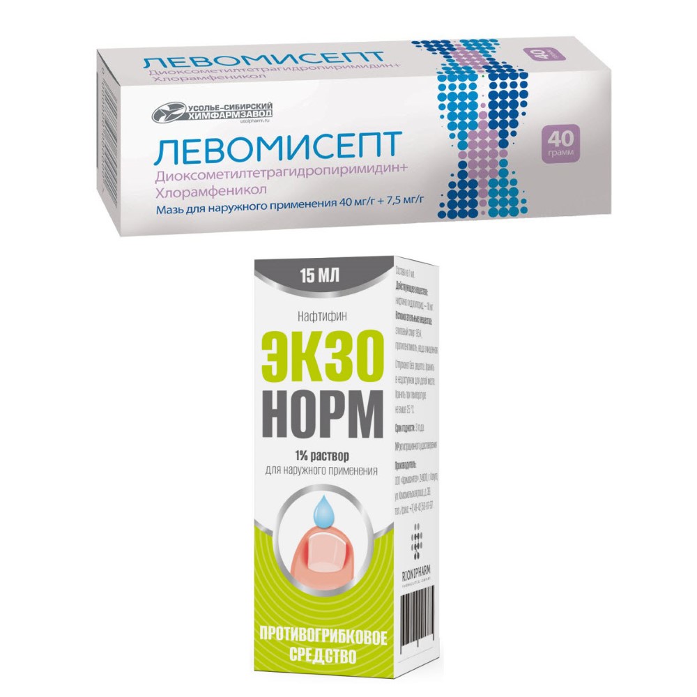 Изображение товара Набор при грибке со скидкой 200 рублей - Экзонорм 1% 15 мл. + Левомисепт