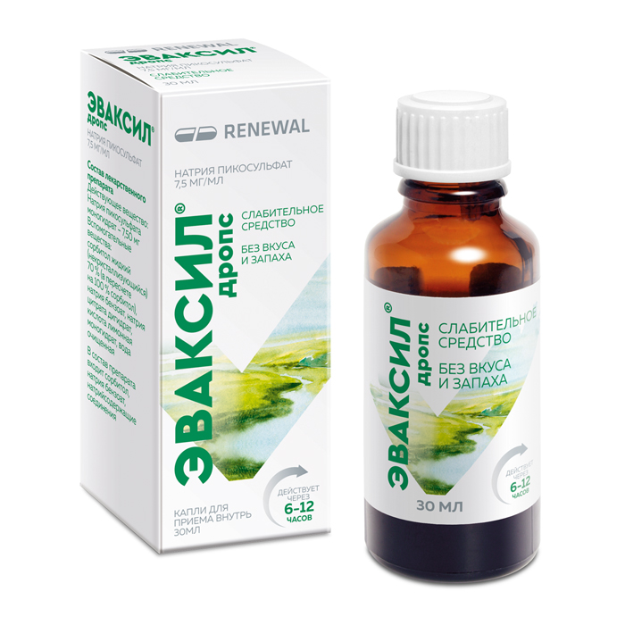 Изображение товара Эваксил дропс 7,5 мг/мл капли для приема внутрь 30 мл слабительное средство
