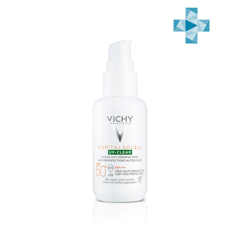 Vichy capital soleil флюид солнцезащитный для лица против несовершенств  uv-clear spf50+ 40 мл - цена 1941 руб., купить в интернет аптеке в Москве  Vichy capital soleil флюид солнцезащитный для лица против несовершенств