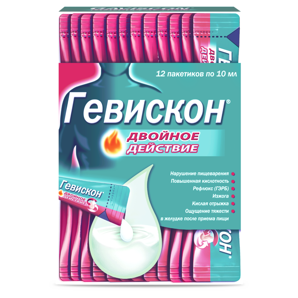 Изображение товара Гевискон двойное действие 12 шт. суспензия 10 мл для лечения изжоги