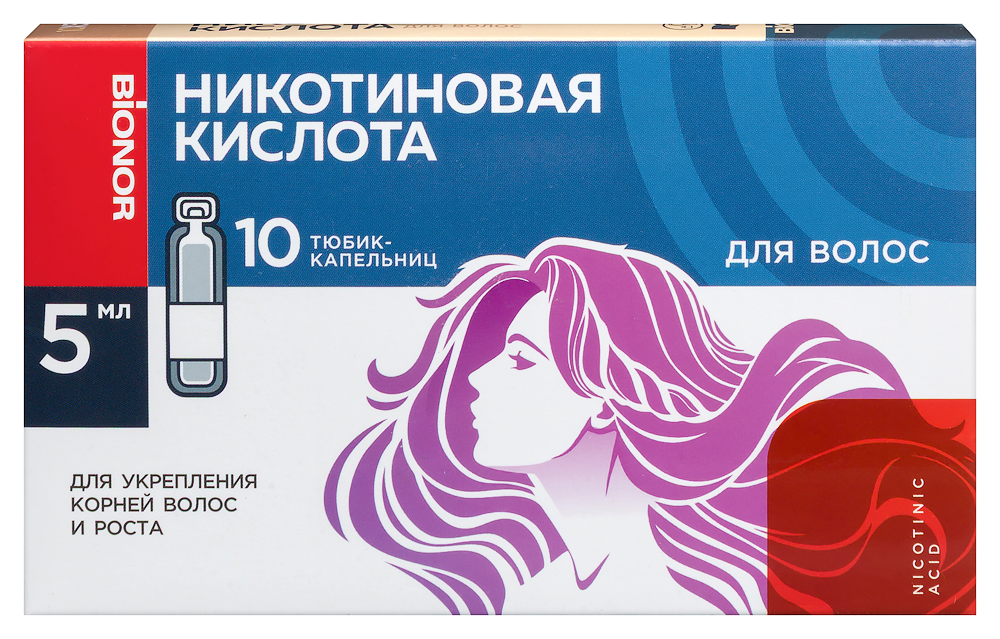 Изображение товара Никотиновая кислота для волос 5 мл 10 шт. для укрепления и профилактики выпадения Изображение товара Никотиновая кислота для волос 5 мл 10 шт. для укрепления и профилактики выпадения