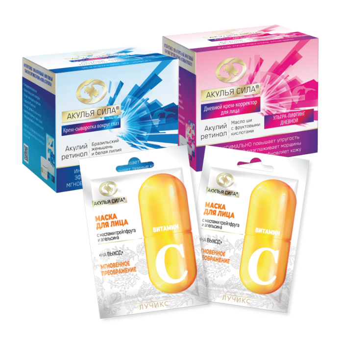 Изображение товара Набор подарочный Акулья сила активный лифтинг и подтяжка лица: Крем дневной + Крем вокруг глаз + 2 маски витамин С
