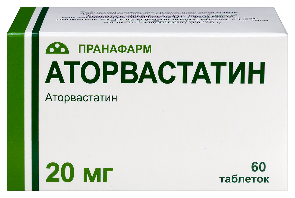 Изображение товара Аторвастатин 20 мг 60 таблеток покрытые пленочной оболочкой для снижения холестерина