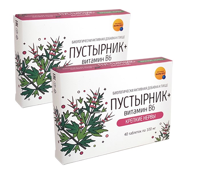 Изображение товара НАБОР ПУСТЫРНИК+ВИТАМИН В6 КРЕПКИЕ НЕРВЫ N40 ТАБЛ ПО 100МГ закажи 2 упаковки по специальной цене