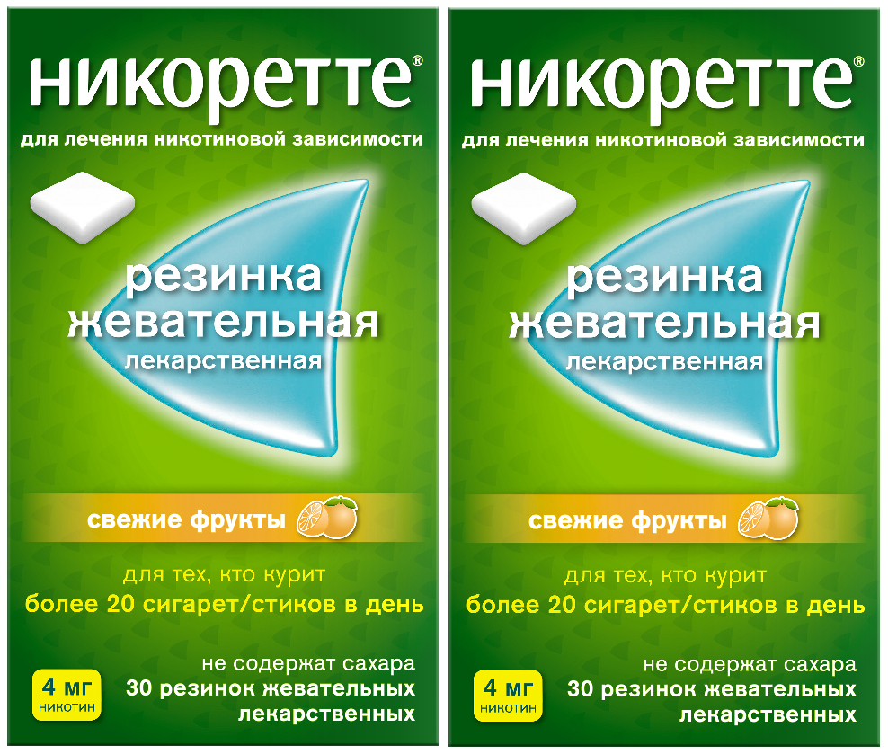 Изображение товара Набор - Никоретте® Свежие фрукты 4 мг, 30 шт х 2, жевательная резинка при отказе от курения