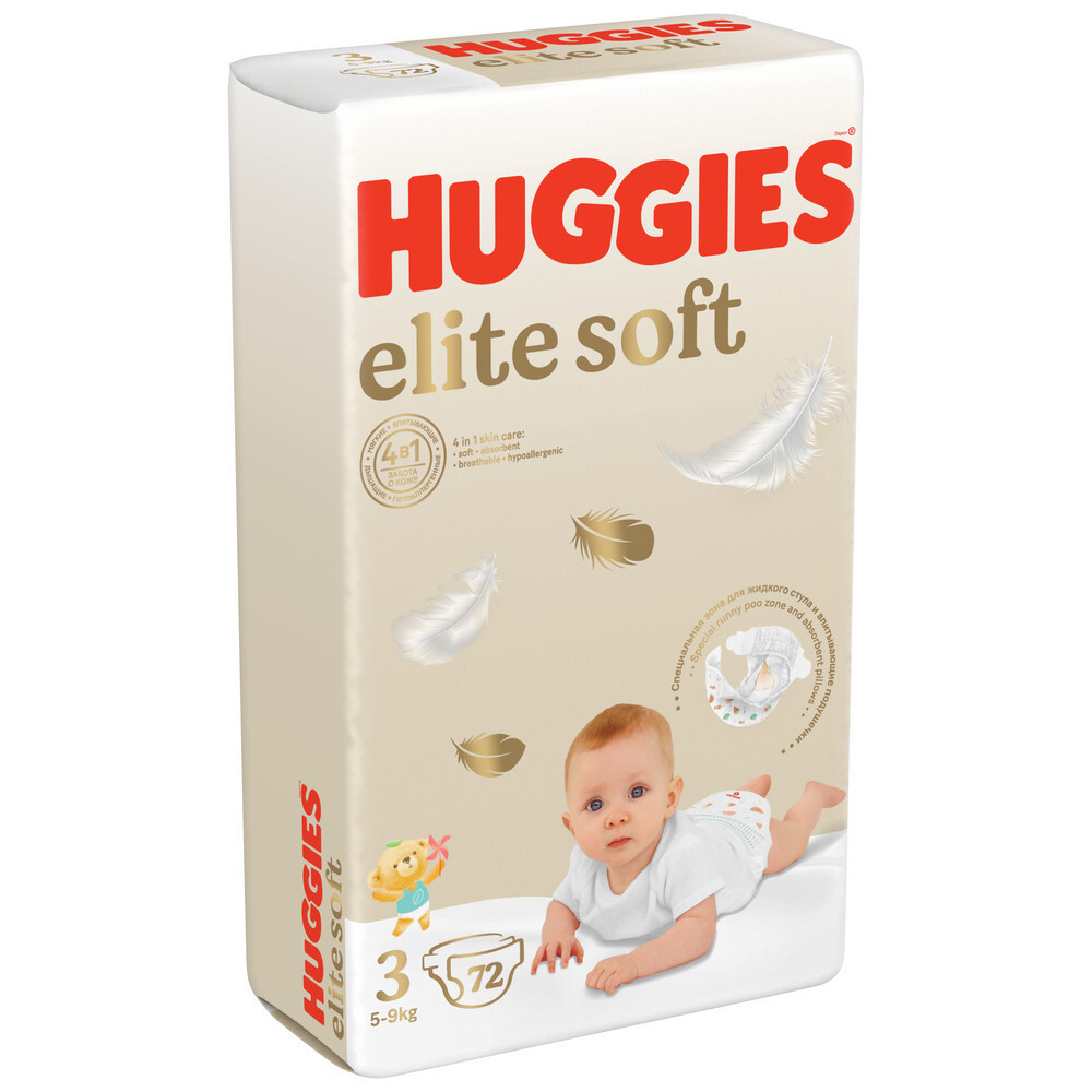 Изображение товара Huggies elite soft подгузники детские размер 3 5-9 кг 72 шт.