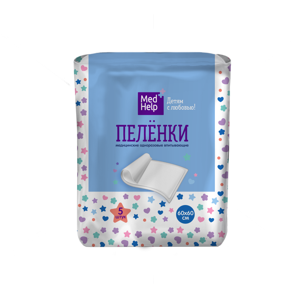 Изображение товара Medhelp пеленки впитывающие для ухода за детьми взрослыми и лежачими больными 60х60 5 шт./эркафарм/