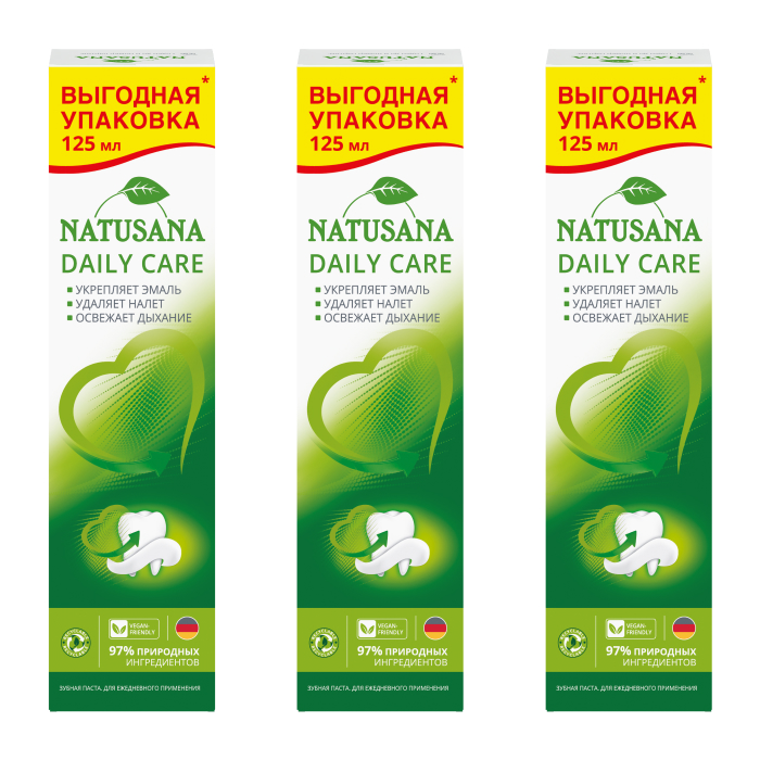 Изображение товара Набор NATUSANA ЗУБНАЯ ПАСТА DAILY CARE 125МЛ из 3-х уп со скидкой Изображение товара Набор NATUSANA ЗУБНАЯ ПАСТА DAILY CARE 125МЛ из 3-х уп со скидкой