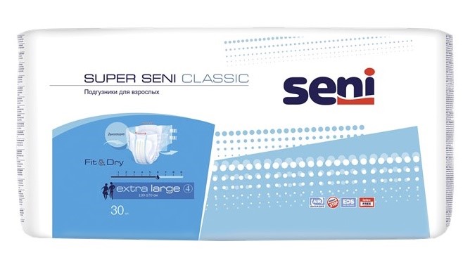 Изображение товара Seni super classic подгузники для взрослых размер extra large обхват талии 130-170 30 шт.