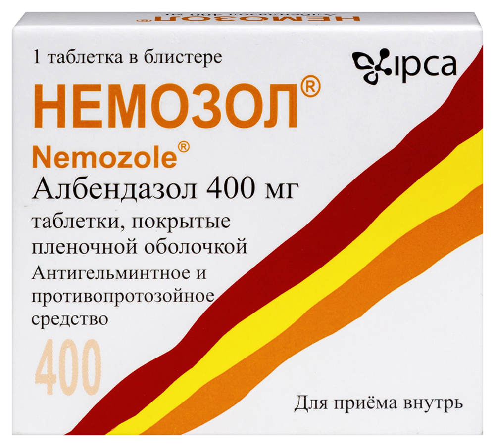 Немозол 400 мг 1 шт. таблетки, покрытые пленочной оболочкой - цена 237.50  руб., купить в интернет аптеке в Омске Немозол 400 мг 1 шт. таблетки,  покрытые пленочной оболочкой, инструкция по применению