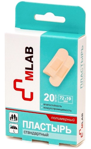 Изображение товара Mlab пластырь медицинский стерильный бактерицидный с антисептиком на полимерной основе 19х72 мм 20 шт./стандартный