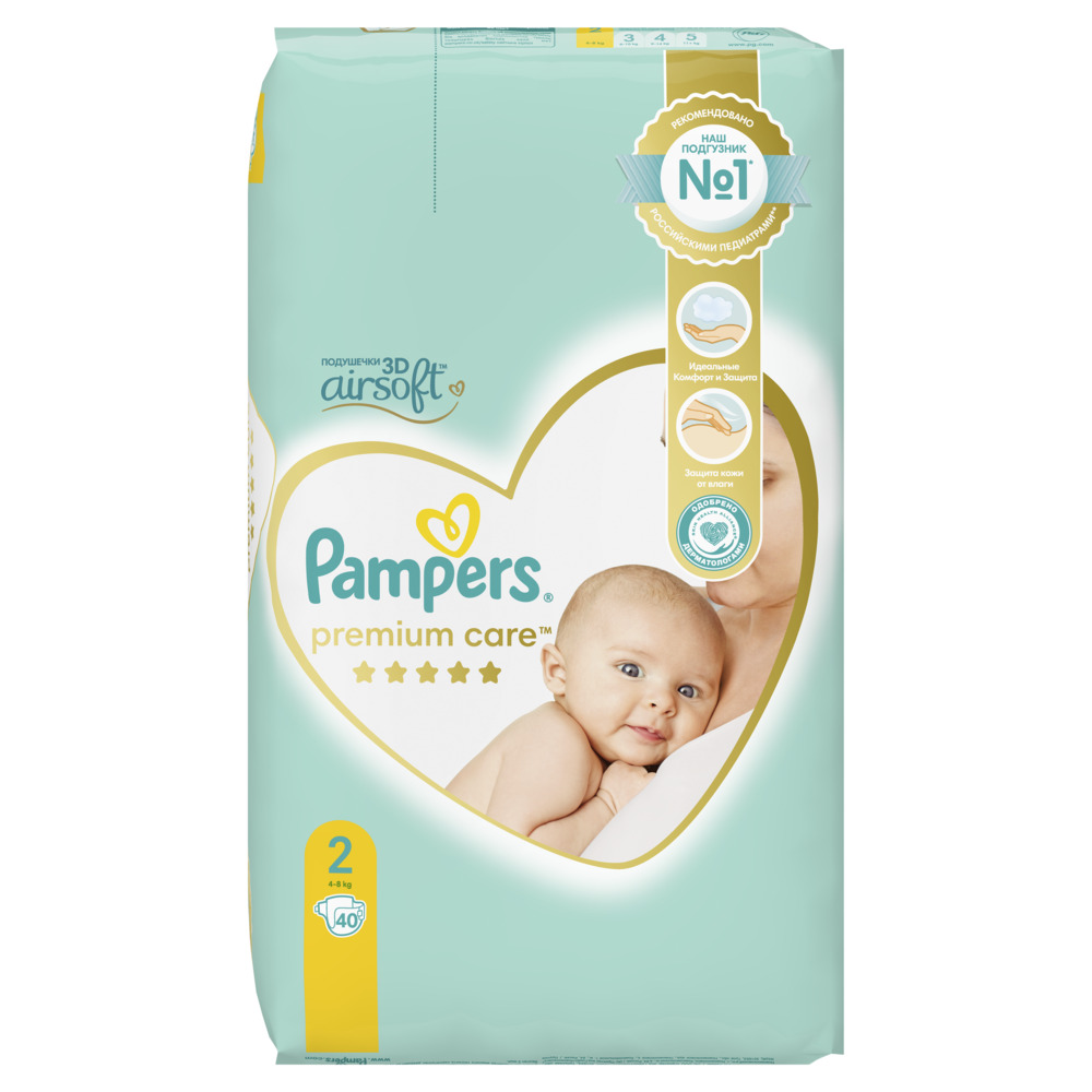 Изображение товара Подгузники Pampers premium care размер 2 40 шт. для малышей вес 4-8 кг