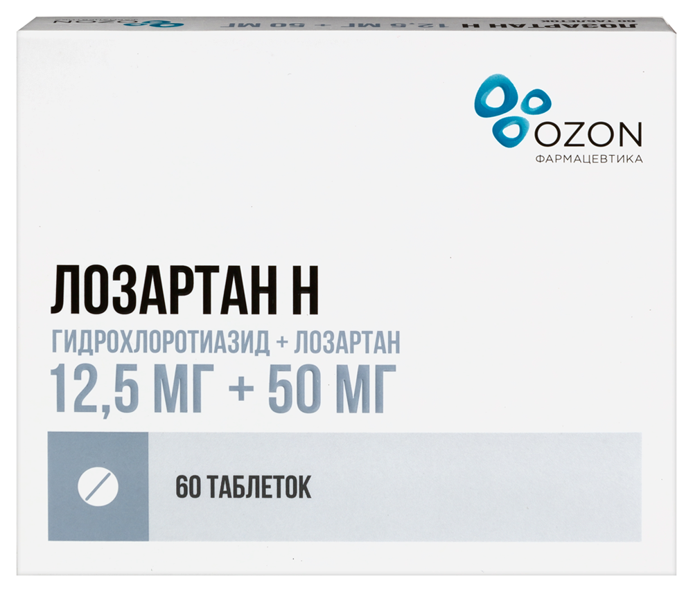 Изображение товара Лозартан н 0,0125+0,05 60 шт. таблетки для лечения гипертензии