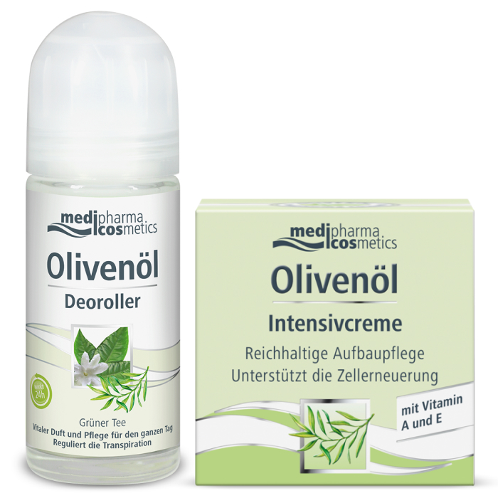 Изображение товара Набор MEDIPHARMA COSMETICS: OLIVENOL ДЕЗОДОРАНТ РОЛИКОВЫЙ ЗЕЛЕНЫЙ ЧАЙ 50МЛ + OLIVENOL КРЕМ ДЛЯ ЛИЦА ИНТЕНСИВ 50МЛ