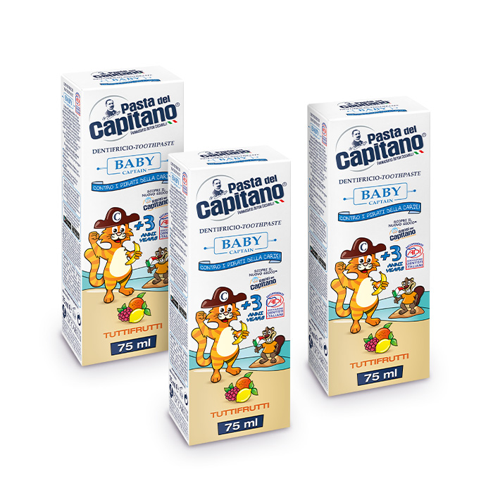 Изображение товара Набор 3=2 PASTA DEL CAPITANO ЗУБНАЯ ПАСТА ДЕТСКАЯ BABY TUTTIFRUTTI 3+ /ФРУКТОВАЯ 75МЛ