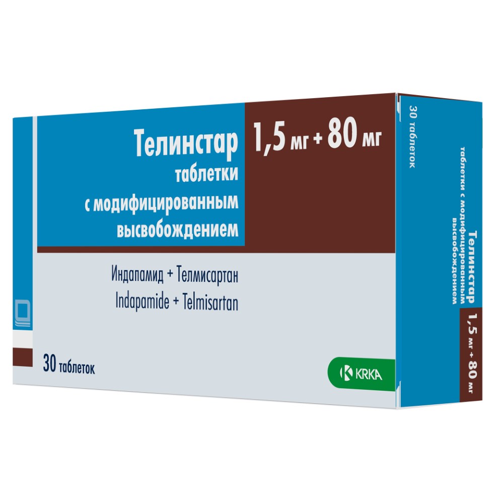 Телинстар 1,5 мг + 80 мг 30 шт. таблетки с модифицированным высвобождением  - цена 530 руб., купить в интернет аптеке в Ирбите Телинстар 1,5 мг + 80 мг  30 шт. таблетки с модифицированным высвобождением, инструкция по применению