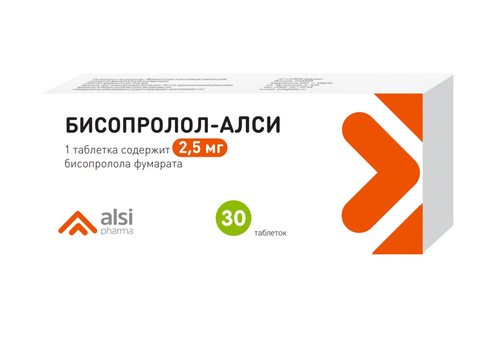 Изображение товара Бисопролол-АЛСИ 2,5 мг 30 таблеток для лечения гипертензии и сердечных заболеваний