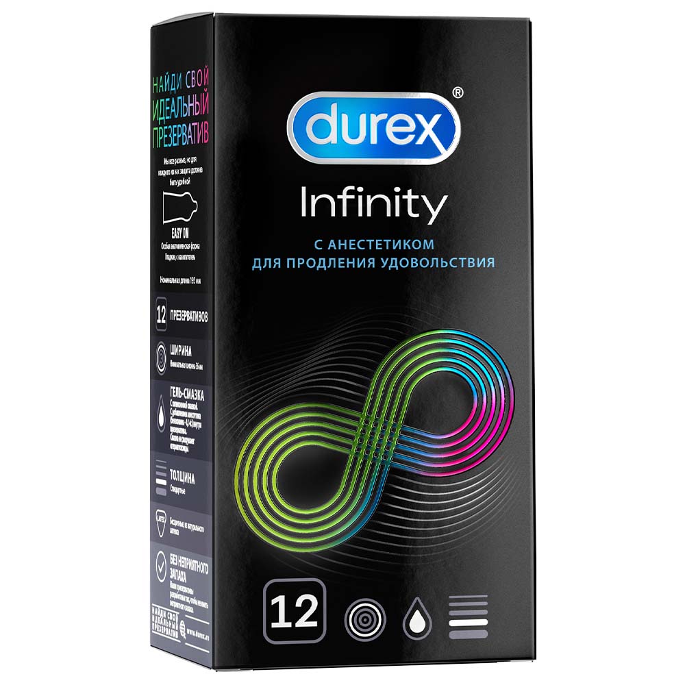 Durex презерватив с анестетиком infinity гладкие (вариант 2) 12 шт. - цена  1073.40 руб., купить в интернет аптеке в Прокопьевске Durex презерватив с  анестетиком infinity гладкие (вариант 2) 12 шт., инструкция по применению