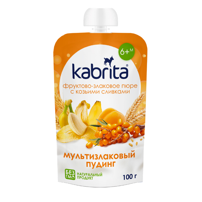 Изображение товара Детское фруктово-злаковое пюре с козьими сливками 100 г Кабрита