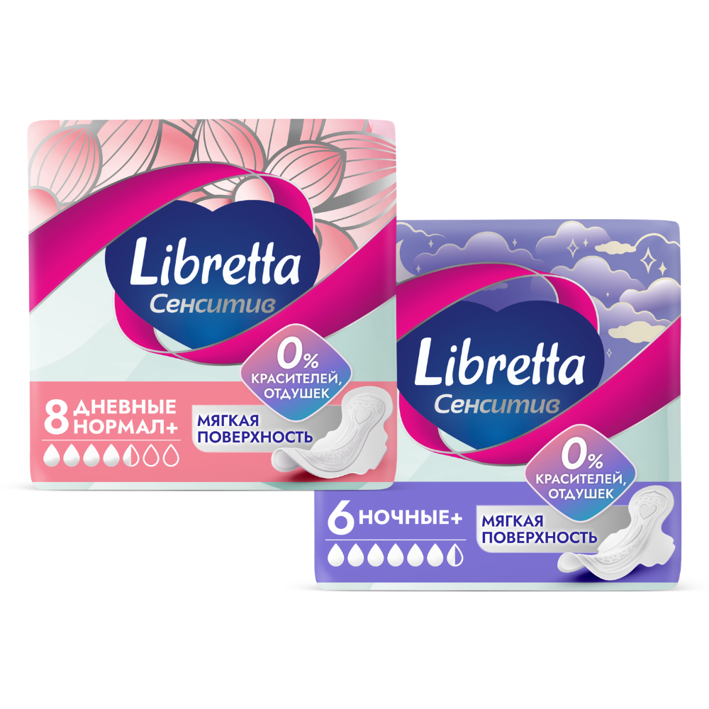 Изображение товара Набор Libretta  прокладки Сенситив Нормал №8 + Сенситив Ночные  №6  со скидкой