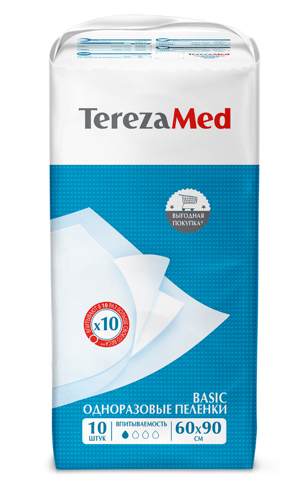 Изображение товара Terezamed пеленки одноразовые впитывающие basic 60х90 см 10 шт.