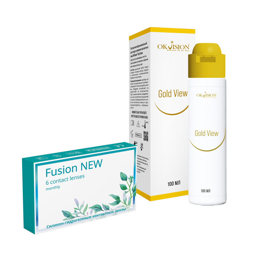 Изображение товара Набор OKVISION FUSION NEW 8,6/14,2 N6/-6,00/  мягкие линзы + OKVISION GOLD VIEW 100 мл р-р д/ухода за линзами