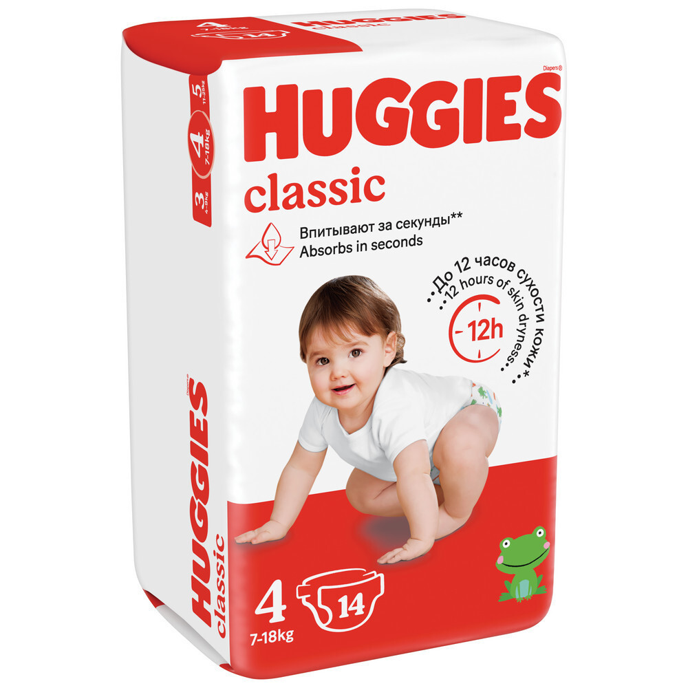 Изображение товара Подгузники Huggies Classic 4 размер для детей 7-18 кг, 14 шт