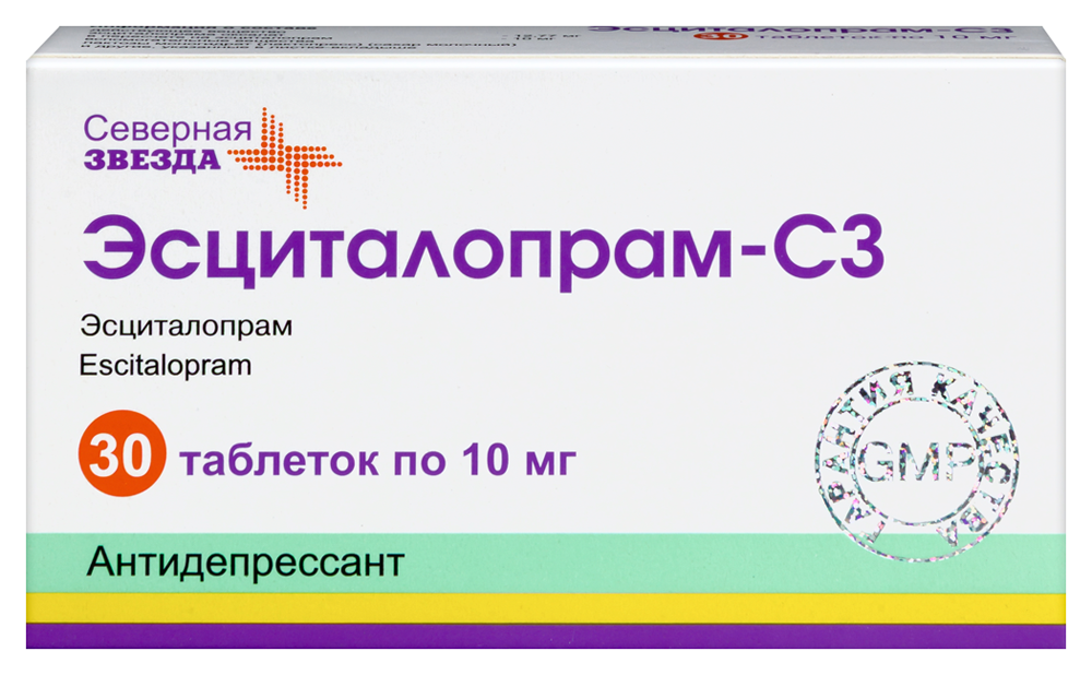 Изображение товара Эсциталопрам-сз 10 мг 30 таблеток для лечения депрессии и тревожных расстройств