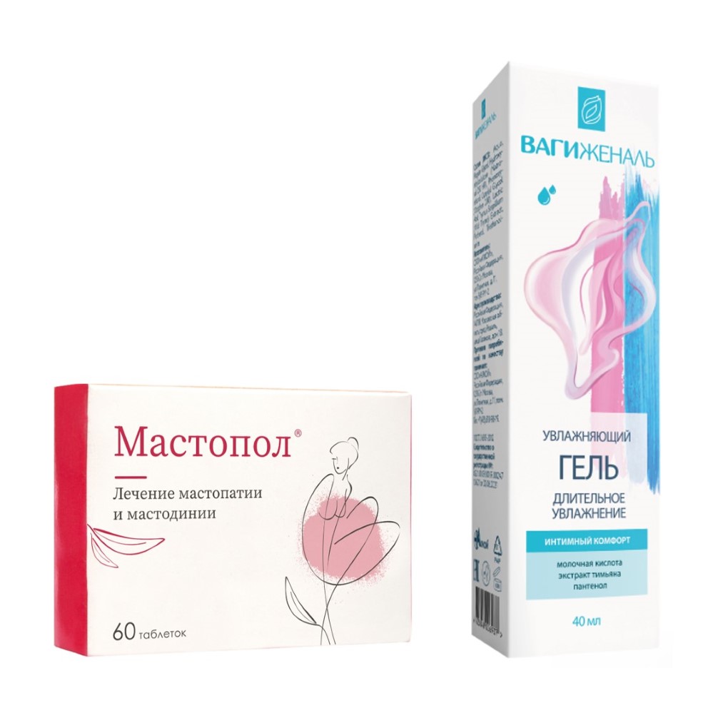 Изображение товара Набор МАСТОПОЛ 60 табл. + Гель для интимной гигиены ВАГИЖЕНАЛЬ