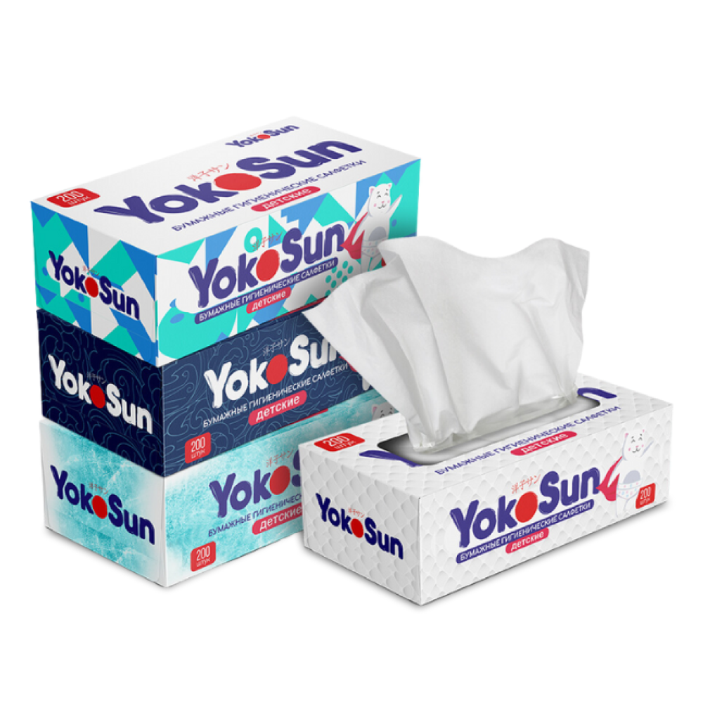Изображение товара Набор YOKOSUN для детей: 4 упаковки салфетки бумажные детские 200 шт