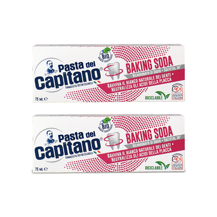 Изображение товара НАБОР PASTA DEL CAPITANO ЗУБНАЯ ПАСТА ДЛЯ ДЕЛИКАТНОГО ОТБЕЛИВАНИЯ С СОДОЙ 75МЛ 2 уп. - по выгодной цене!