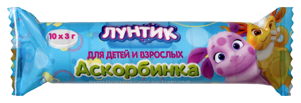 Изображение товара Аскорбинка для детей и взрослых 3 гр 10 шт жевательные таблетки Лунтик