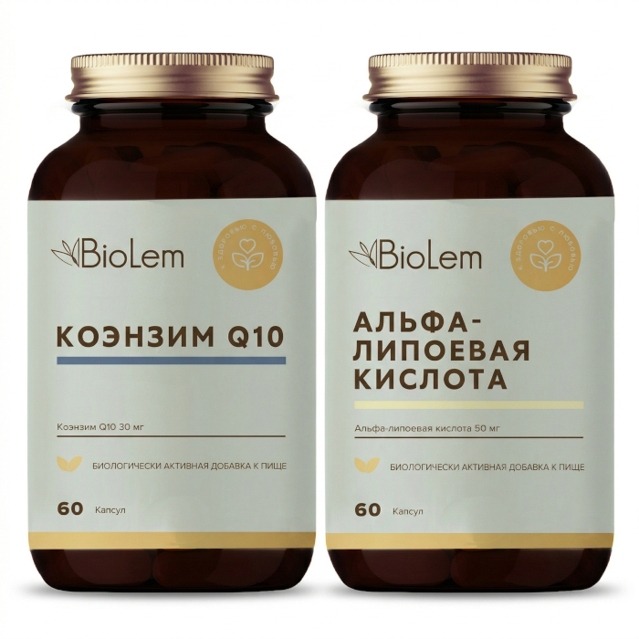 Изображение товара Набор BIOLEM: АЛЬФА-ЛИПОЕВАЯ КИСЛОТА N60 КАПС ПО 400МГ + КОЭНЗИМ Q10 ЮНИЭКО N60 КАПС ПО 300МГ по специальной цене