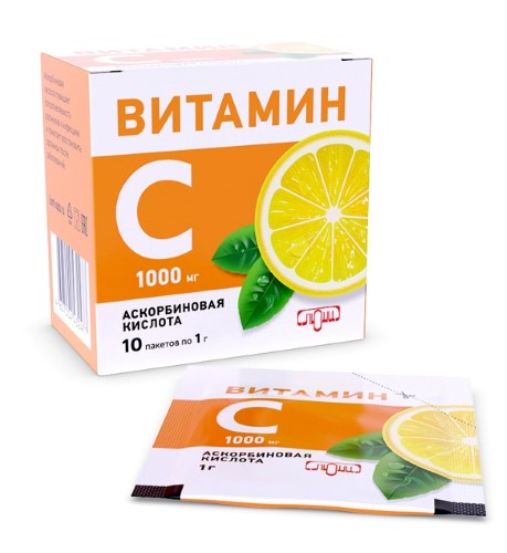 Изображение товара Витамин C аскорбиновая кислота 1 г порошок 10 шт.