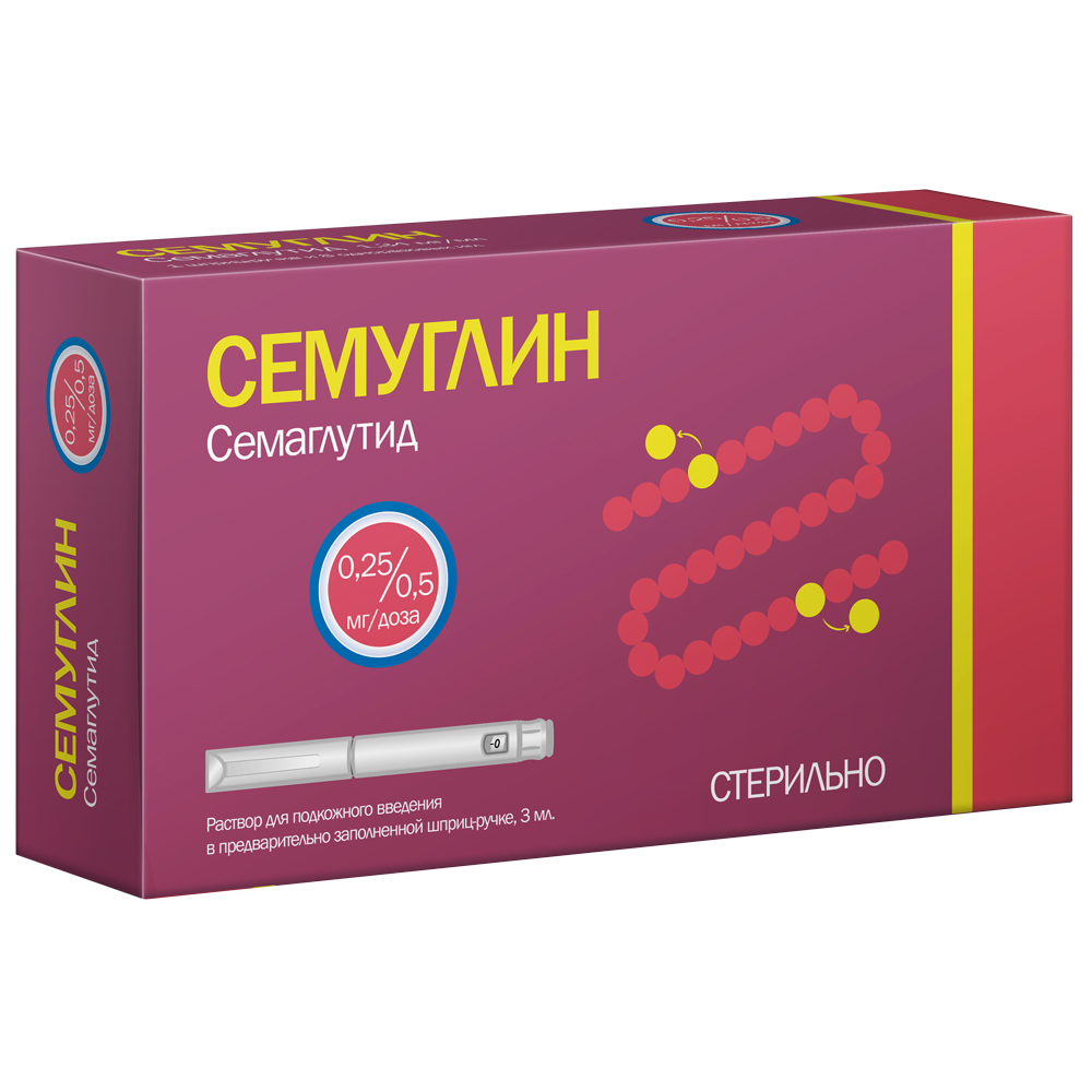 Изображение товара Семуглин 0,25/0,5 мг для подкожного введения, 3 мл, шприц-ручка + иглы