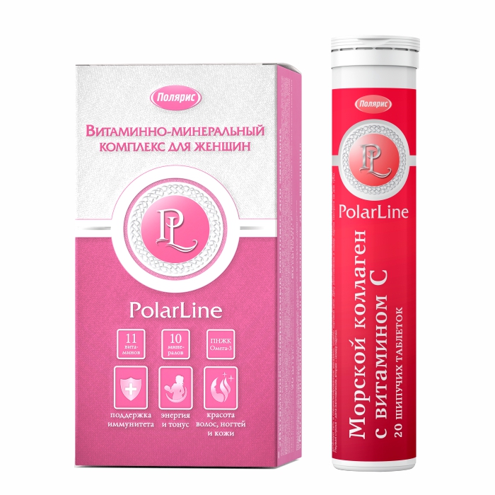Изображение товара Набор Морской коллаген с витамином С PolarLine №20 + Витаминно-минеральный комплекс для женщин PolarLine №60