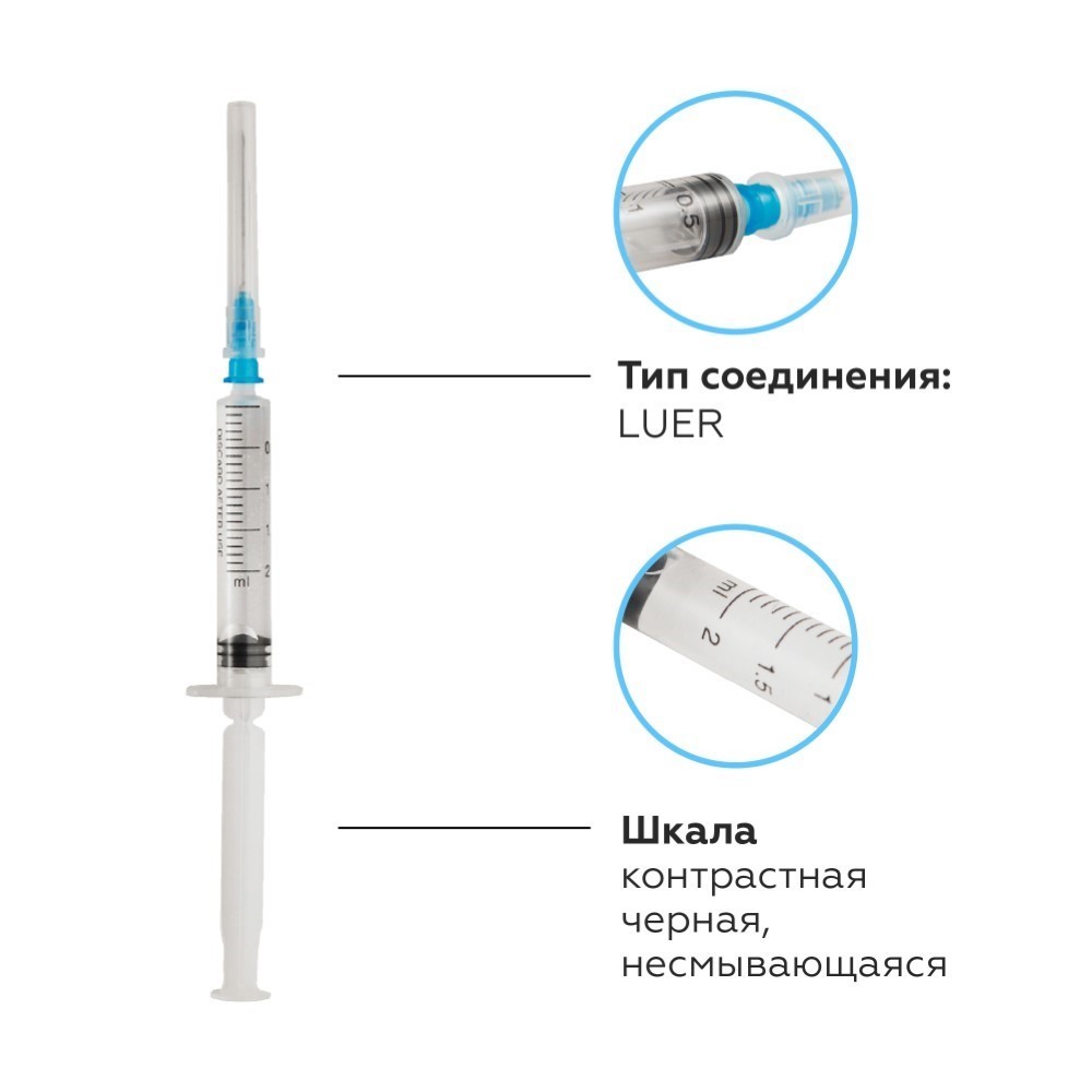 Шприц 2 мл 3-х компонентный c иглой 23g 0,6x30 мм 1 шт./цзянсу чжиюй/ -  цена 50 руб., купить в интернет аптеке в Москве Шприц 2 мл 3-х компонентный  c иглой 23g 0,6x30