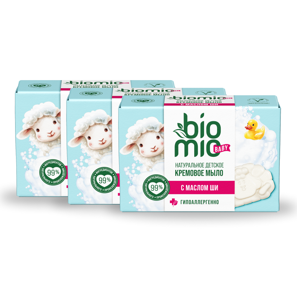 Изображение товара Набор 3=2 BIOMIO ДЕТСКОЕ НАТУРАЛЬНОЕ  МЫЛО С МАСЛОМ ШИ