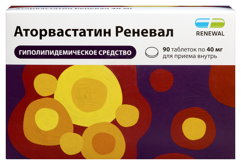 Изображение товара Аторвастатин реневал 40 мг 90 таблеток для снижения холестерина и профилактики сердечно-сосудистых Изображение товара Аторвастатин реневал 40 мг 90 таблеток для снижения холестерина и профилактики сердечно-сосудистых