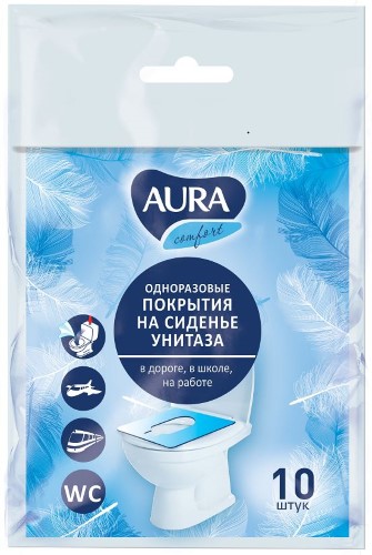 Изображение товара Aura одноразовое покрытие на сиденье унитаза 10 шт Изображение товара Aura одноразовое покрытие на сиденье унитаза 10 шт